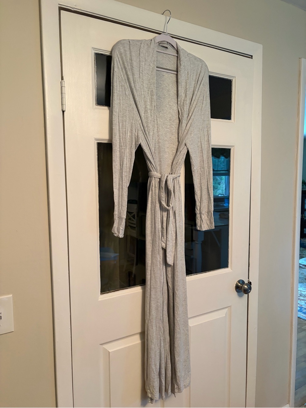 Light Gray Long Women's Robe with Tie Belt